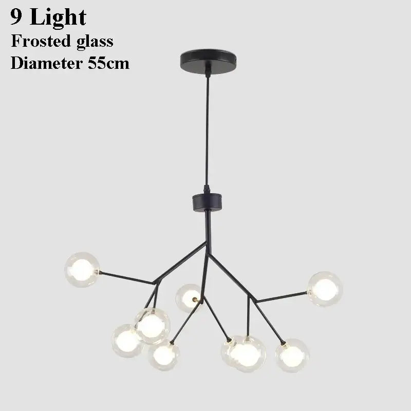 Industrial black tree branch glass ball firefly chandelier dining room