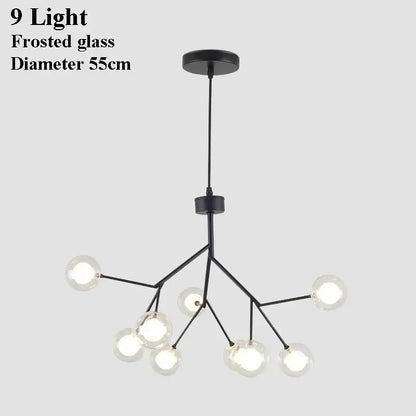 Industrial black tree branch glass ball firefly chandelier dining room