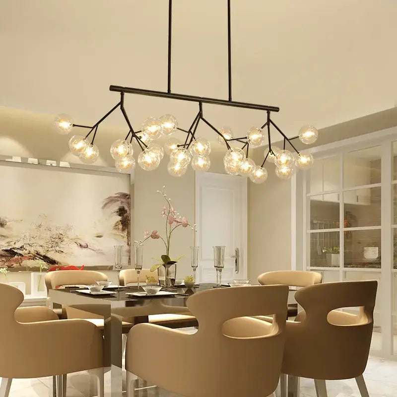 Industrial black tree branch glass ball firefly chandelier dining room