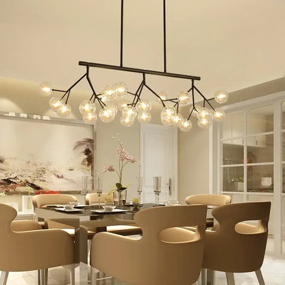 Industrial black tree branch glass ball firefly chandelier dining room
