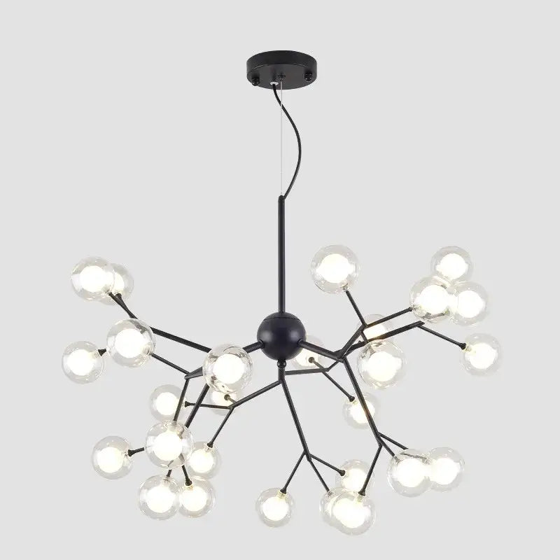Industrial black tree branch glass ball firefly chandelier dining room