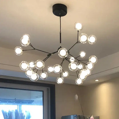 Industrial black tree branch glass ball firefly chandelier dining room