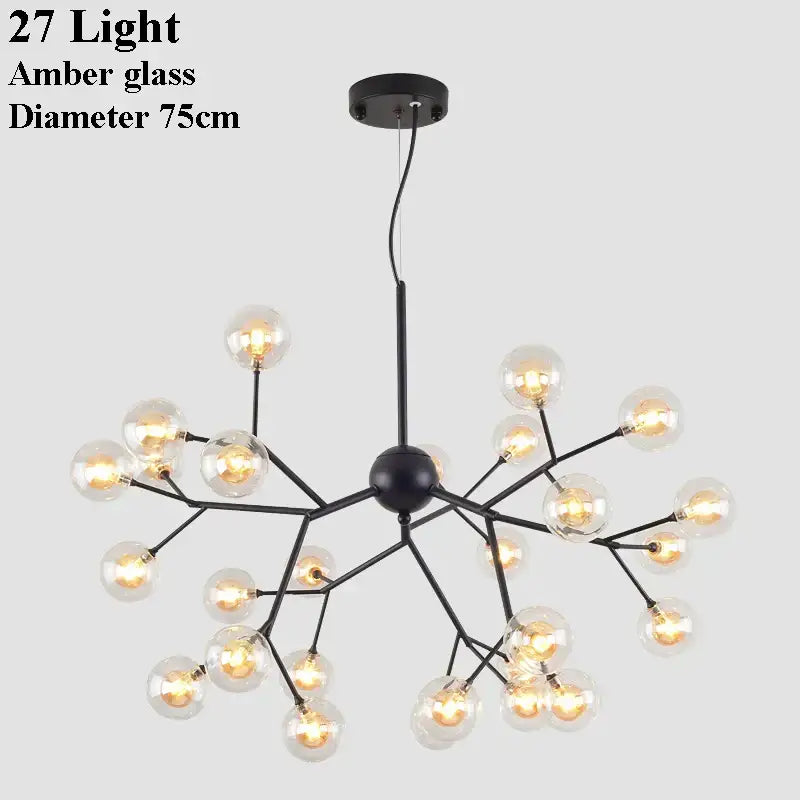 Industrial black tree branch glass ball firefly chandelier dining room