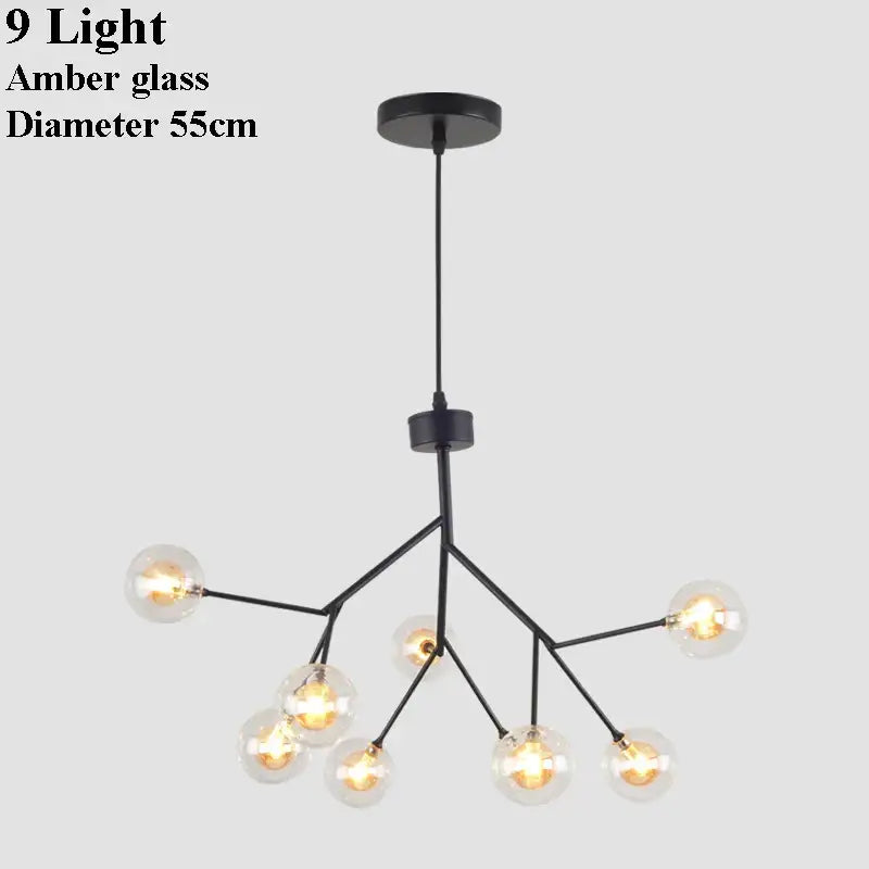 Industrial black tree branch glass ball firefly chandelier dining room
