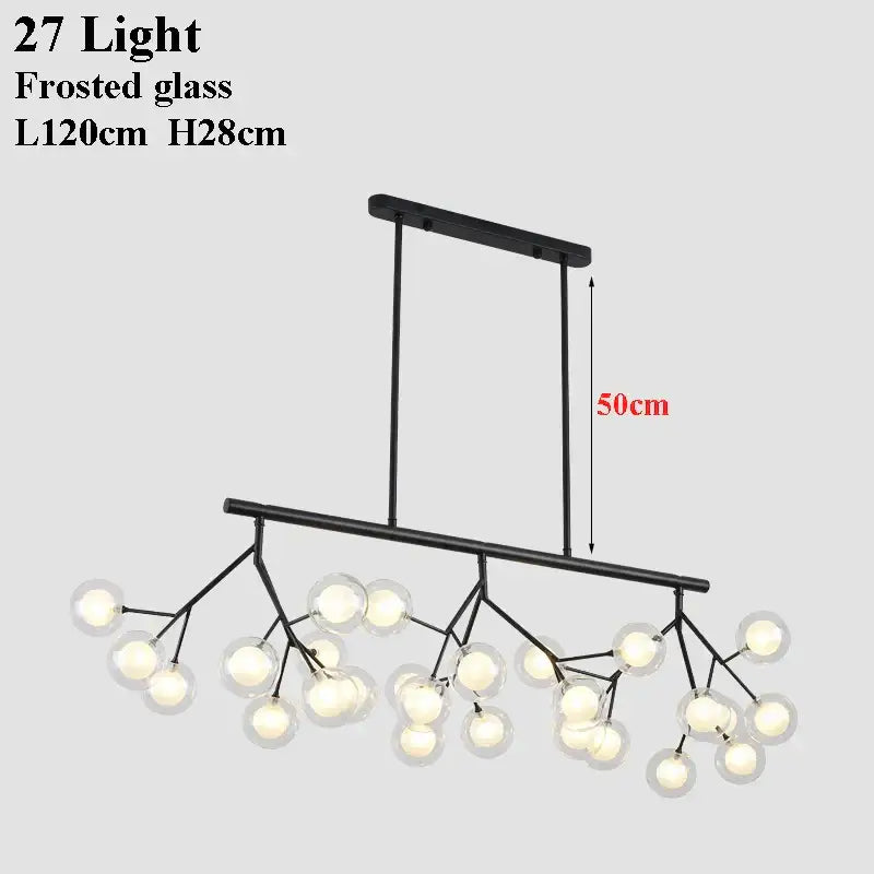 Industrial black tree branch glass ball firefly chandelier dining room