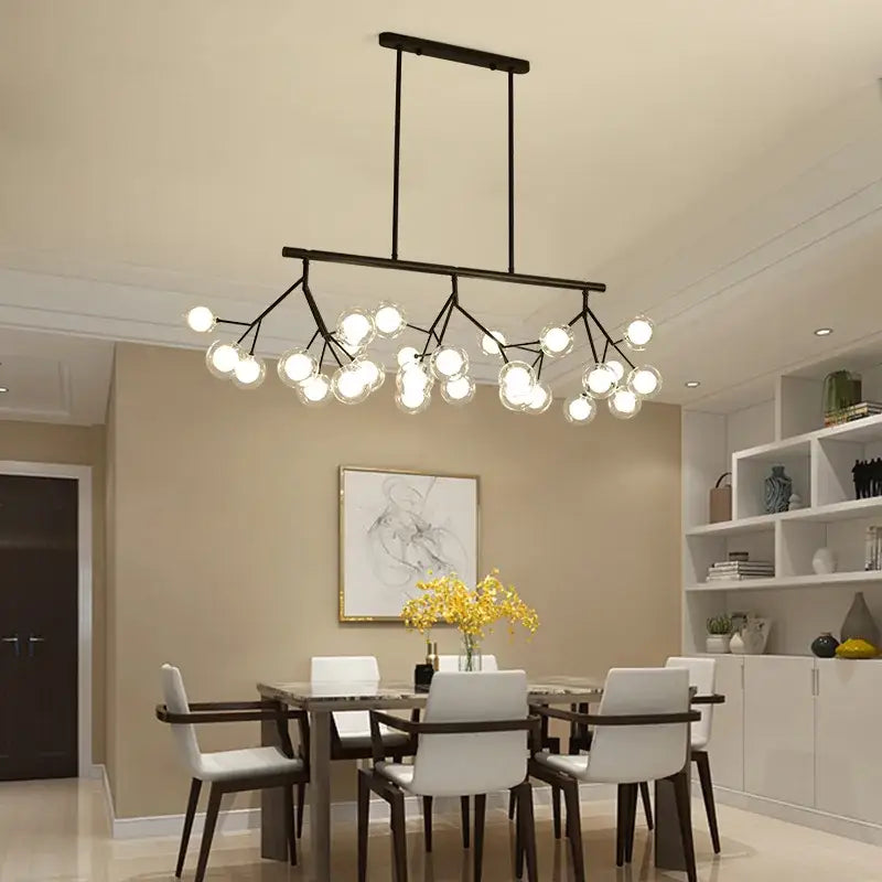 Industrial black tree branch glass ball firefly chandelier dining room