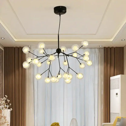 Industrial black tree branch glass ball firefly chandelier dining room