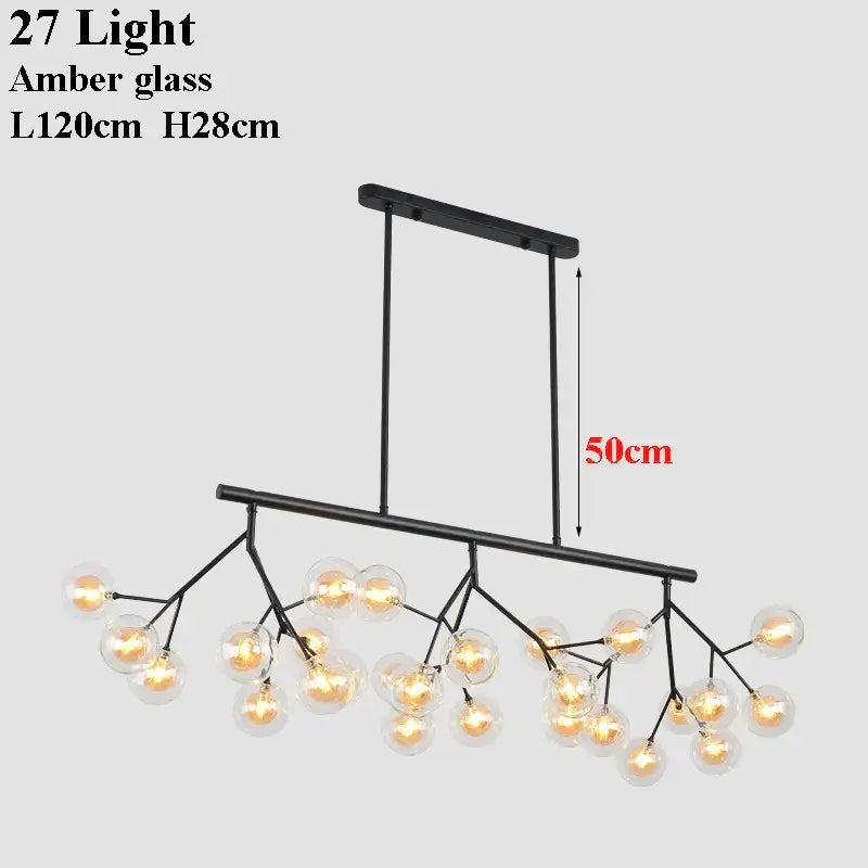 Industrial black tree branch glass ball firefly chandelier dining room