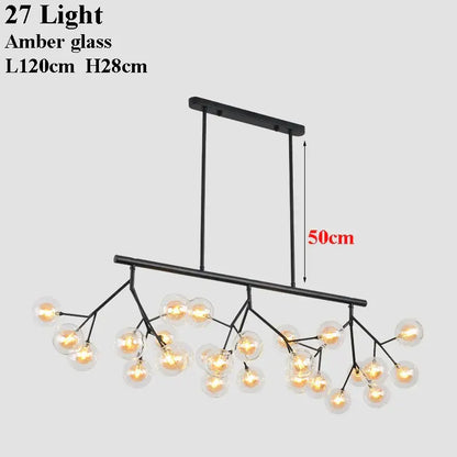 Industrial black tree branch glass ball firefly chandelier dining room