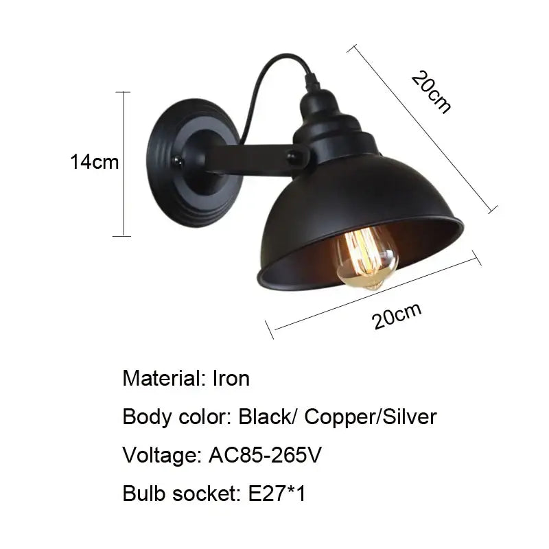 Industrial black wall sconce bedroom retro wrought iron lamp