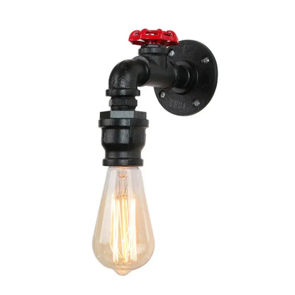 Industrial black water pipe wall lamp bedroom red valve light
