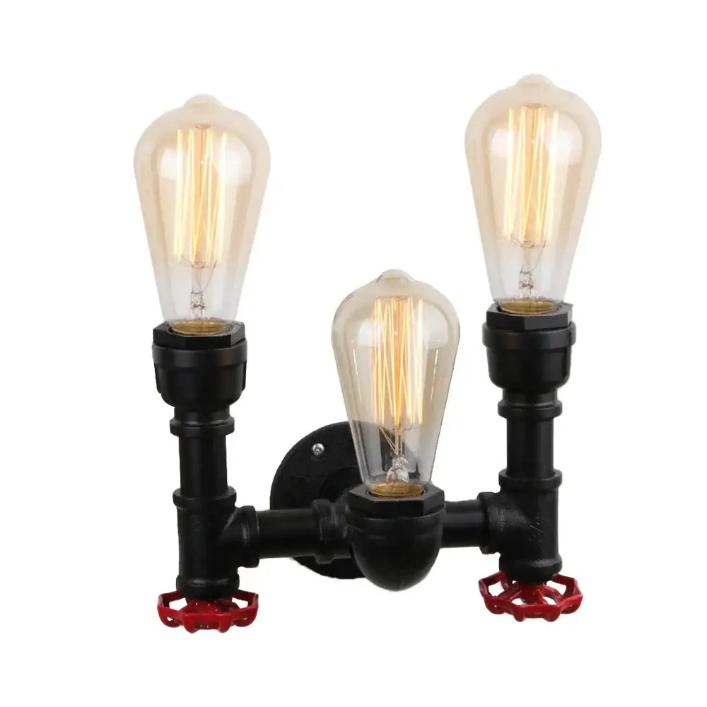 Industrial black water pipe wall lamp bedroom red valve light