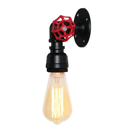Industrial black water pipe wall lamp bedroom red valve light