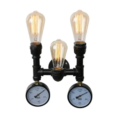 Industrial black water pipe wall lamp bedroom red valve light