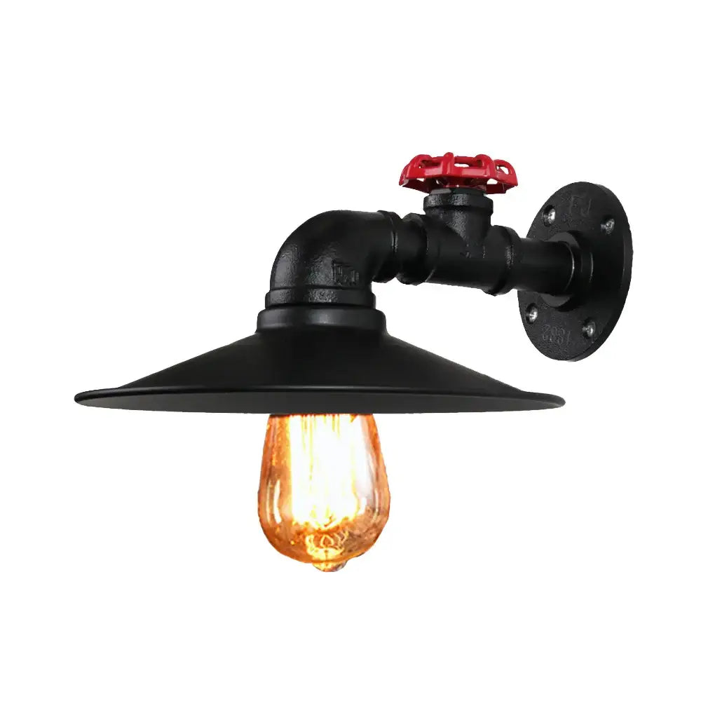 Industrial black water pipe wall lamp bedroom red valve light