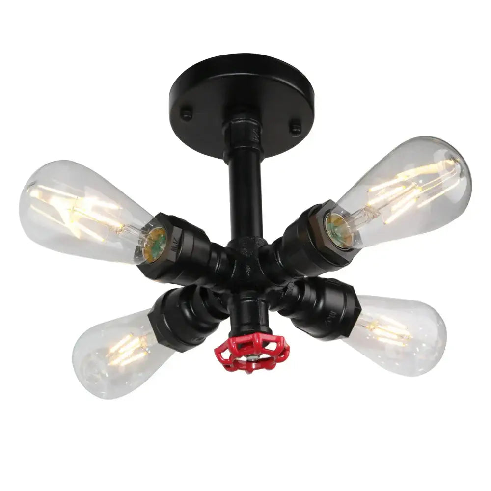 Industrial black water pipe wall lamp bedroom red valve light