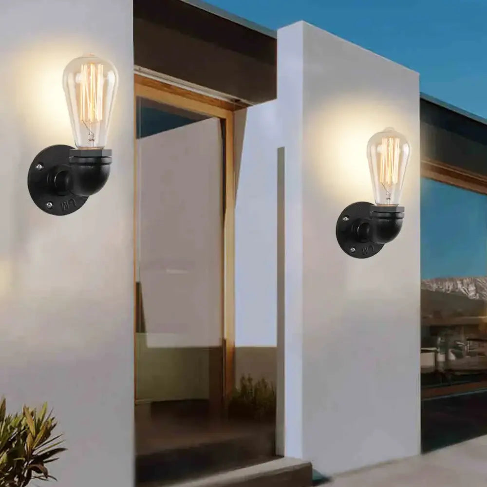 Industrial black water pipe wall lamp bedroom red valve light