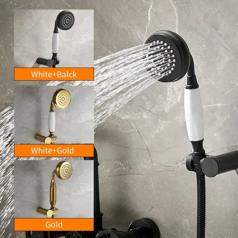 Industrial black & white bath shower set dual control bathroom faucet