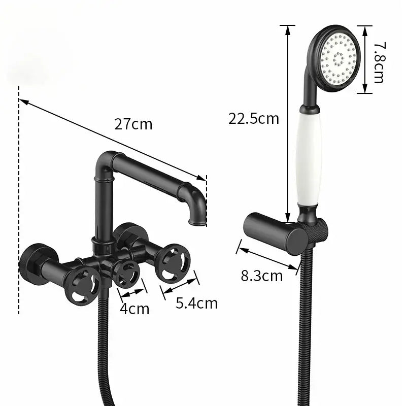Industrial black & white bath shower set dual control bathroom faucet