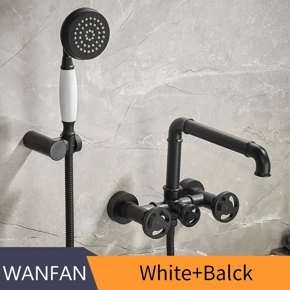 Industrial black & white bath shower set dual control bathroom faucet