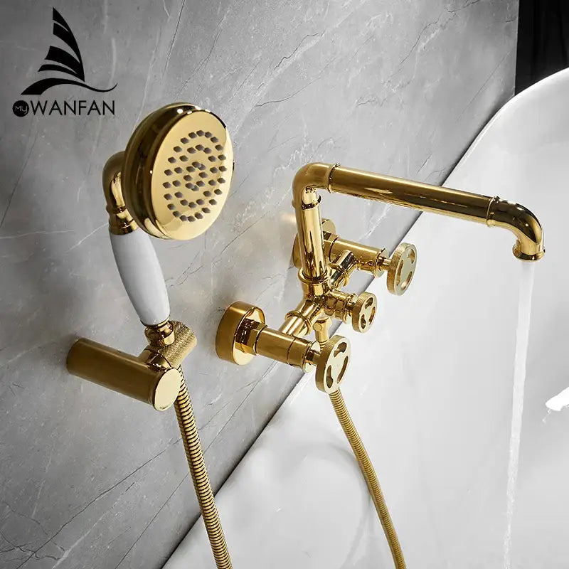 Industrial black & white bath shower set dual control bathroom faucet