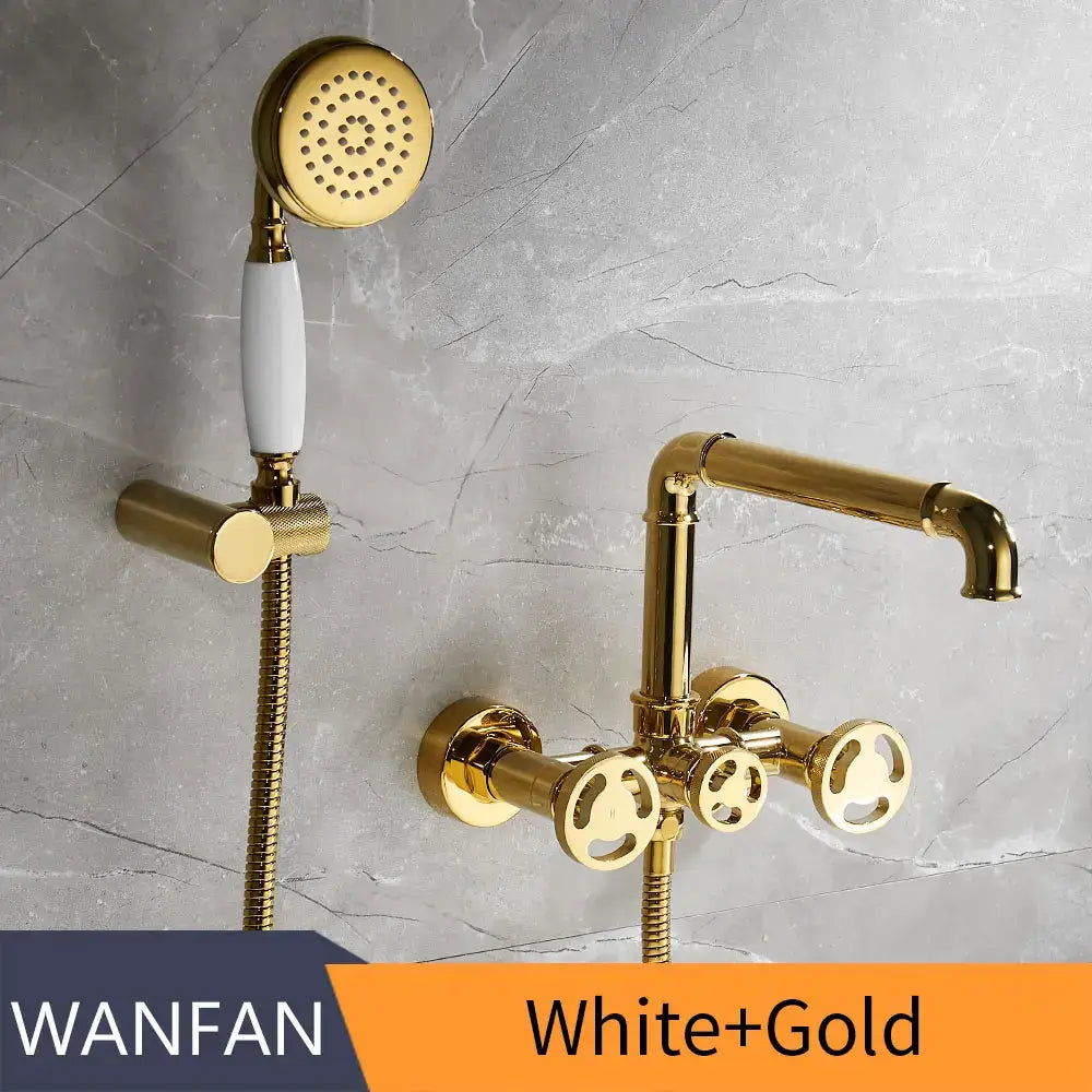 Industrial black & white bath shower set dual control bathroom faucet