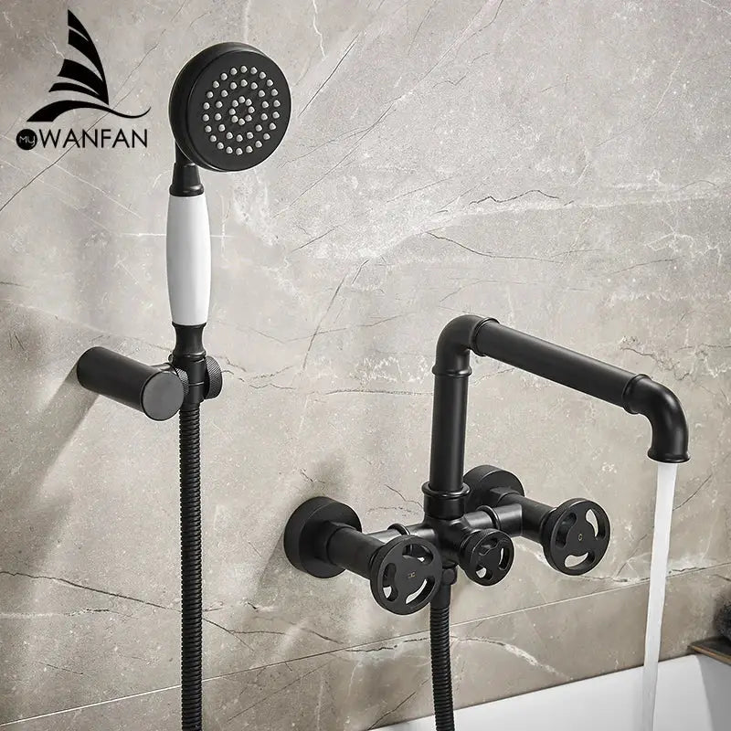 Industrial black & white bath shower set dual control bathroom faucet