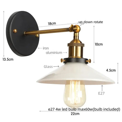 Industrial black & white ceramic led wall lights kitchen sconce