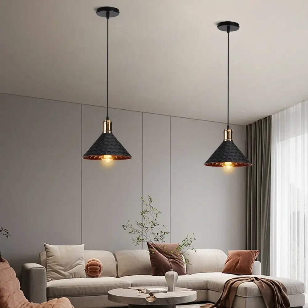 Industrial black white & copper iron pendant light dining room