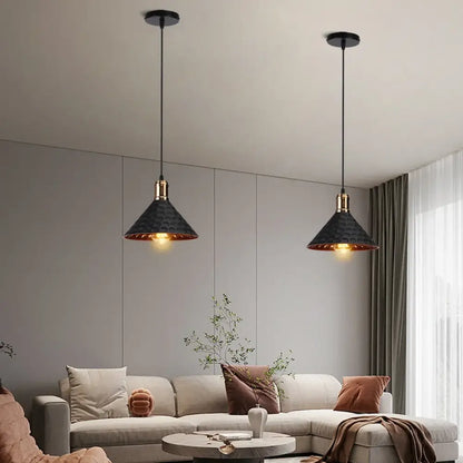 Industrial black white & copper iron pendant light dining room