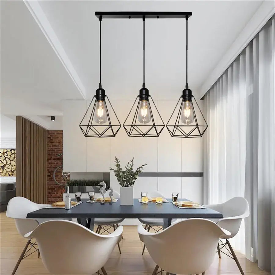Industrial black & white diamond cage wrought iron pendant light kitchen