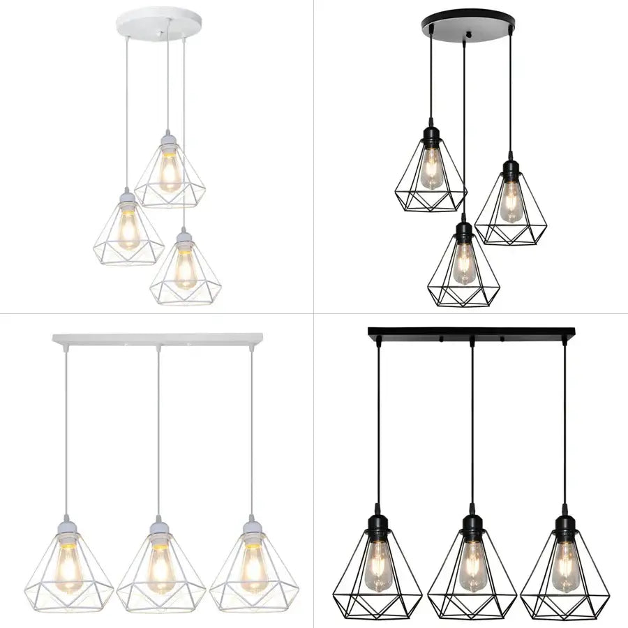 Industrial black & white diamond cage wrought iron pendant light kitchen