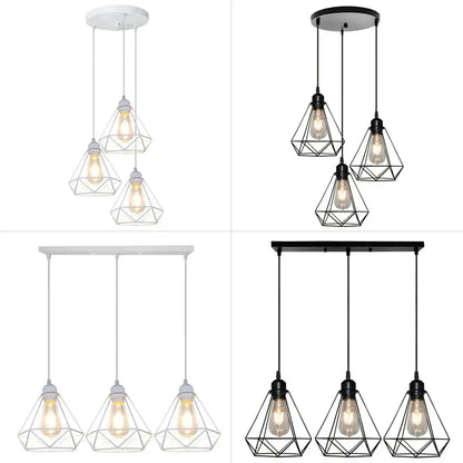 Industrial black & white diamond cage wrought iron pendant light kitchen