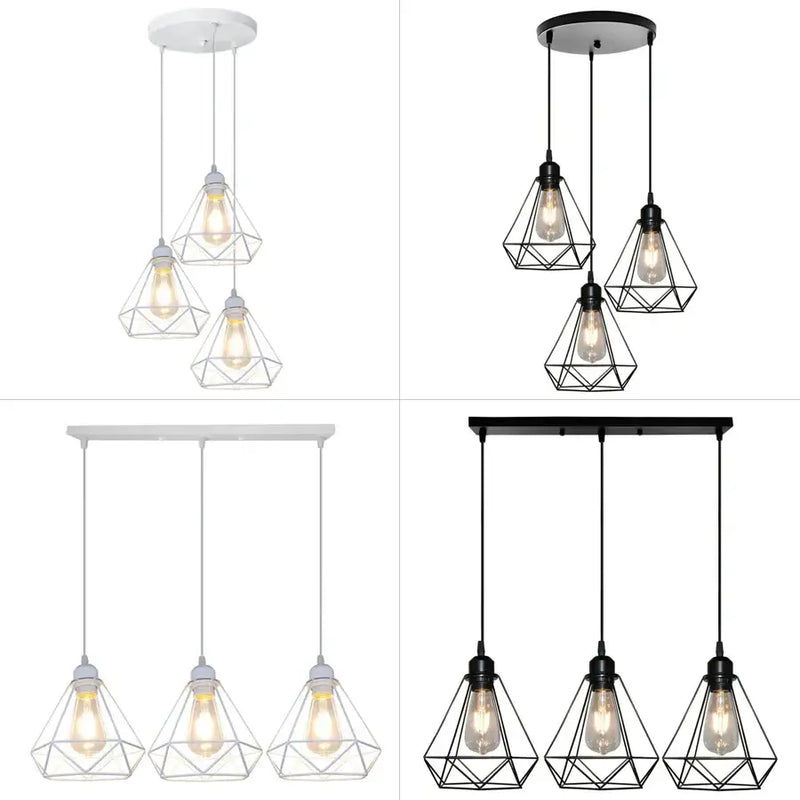 Industrial black & white diamond cage wrought iron pendant light kitchen