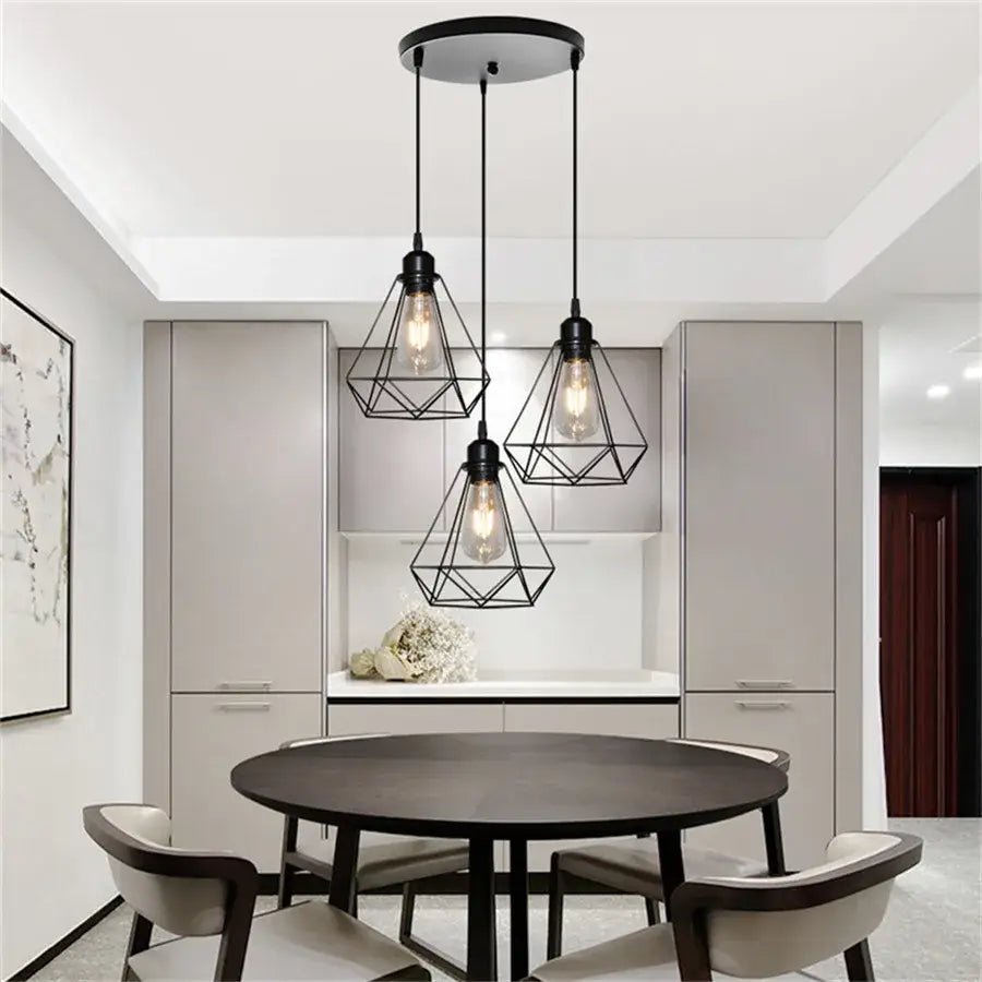Industrial black & white diamond cage wrought iron pendant light kitchen