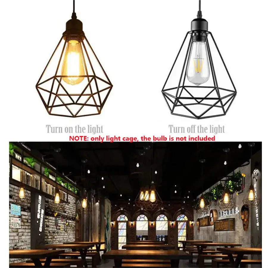 Industrial black & white diamond cage wrought iron pendant light kitchen