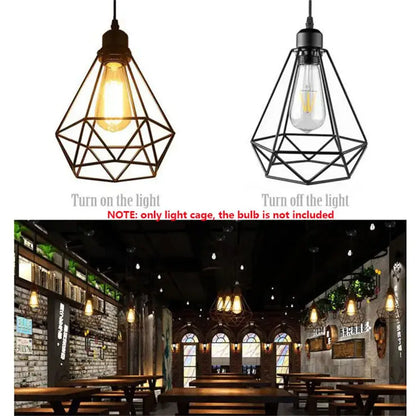 Industrial black & white diamond cage wrought iron pendant light kitchen