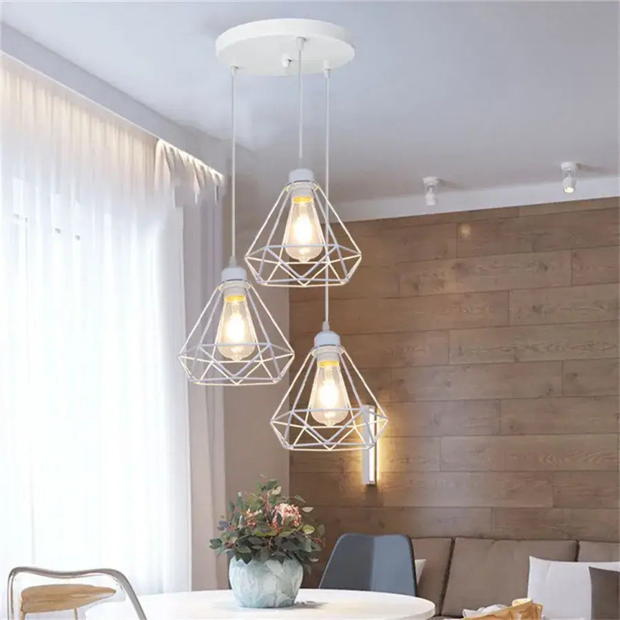 Industrial black & white diamond cage wrought iron pendant light kitchen