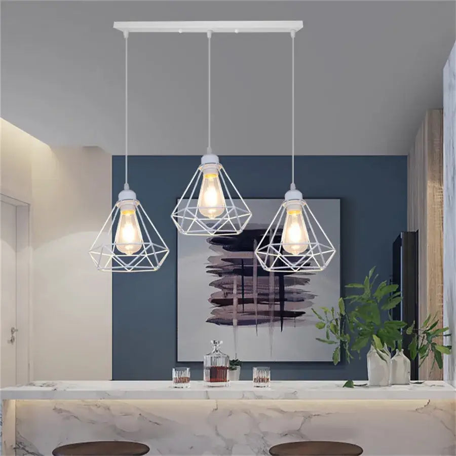 Industrial black & white diamond cage wrought iron pendant light kitchen