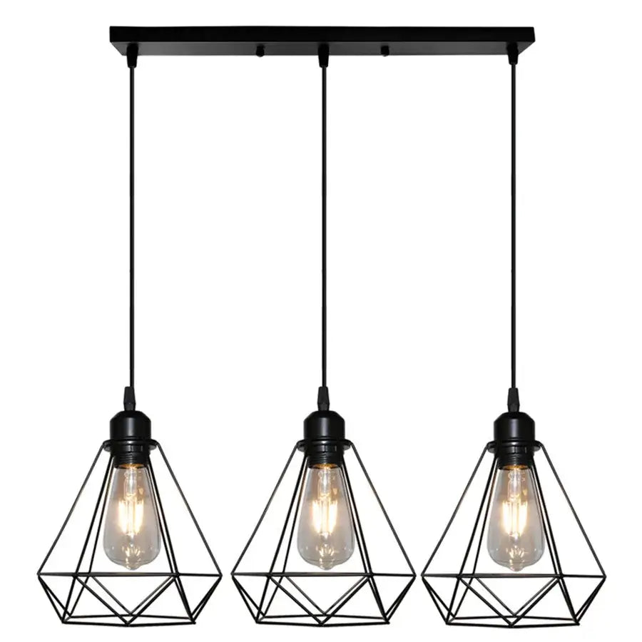 Industrial black & white diamond cage wrought iron pendant light kitchen