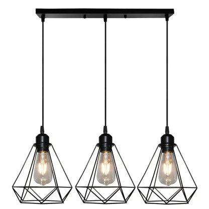 Industrial black & white diamond cage wrought iron pendant light kitchen