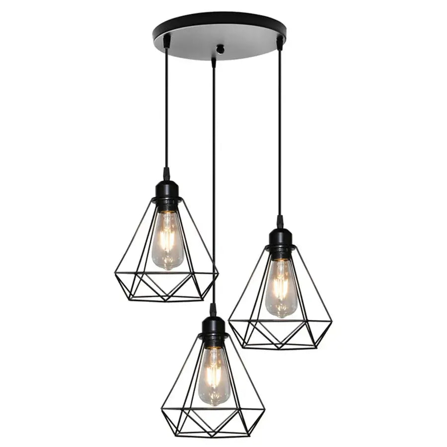 Industrial black & white diamond cage wrought iron pendant light kitchen