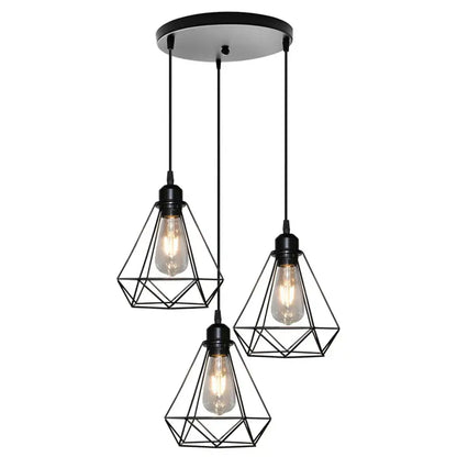 Industrial black & white diamond cage wrought iron pendant light kitchen