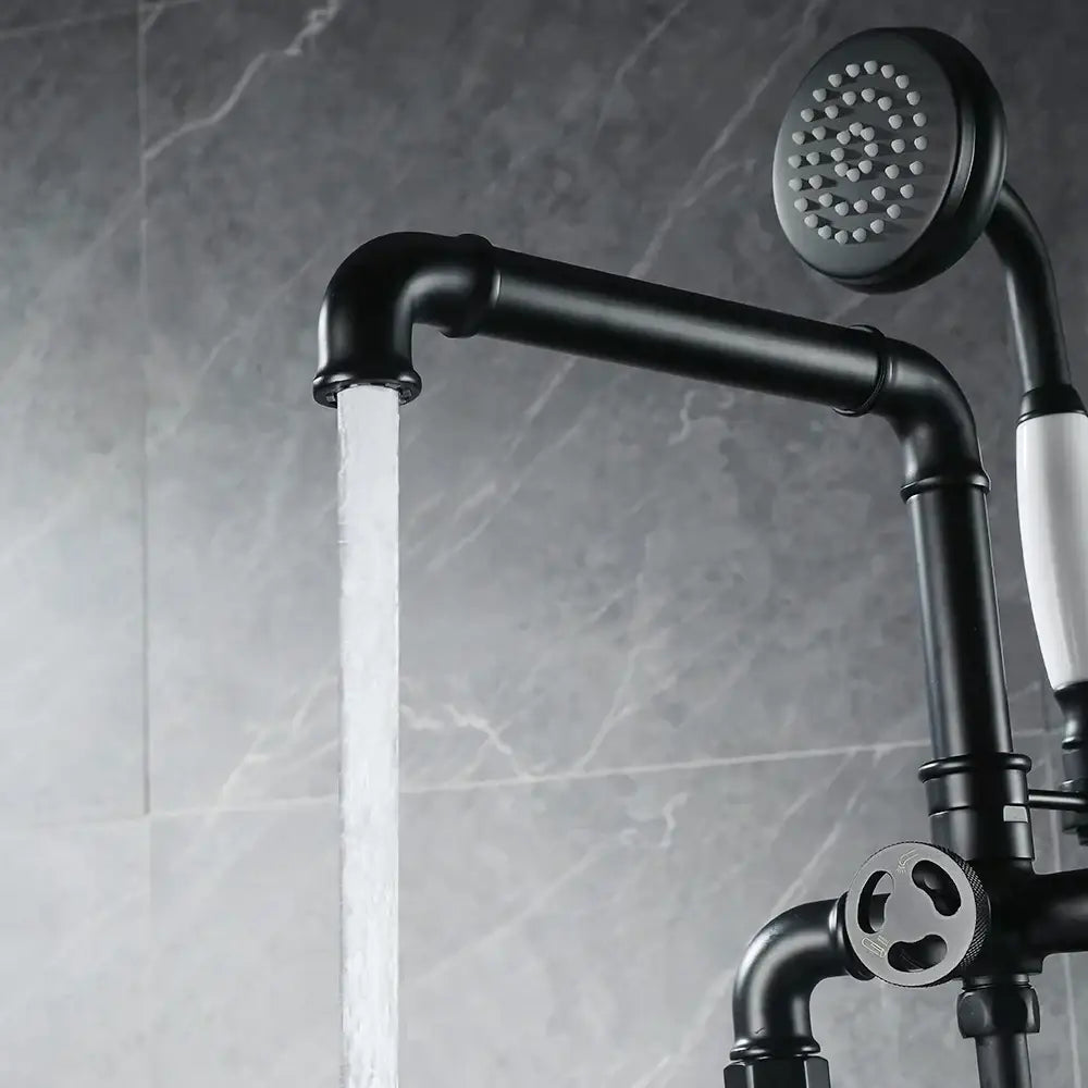 Industrial black & white dual handle shower faucet bathroom tap