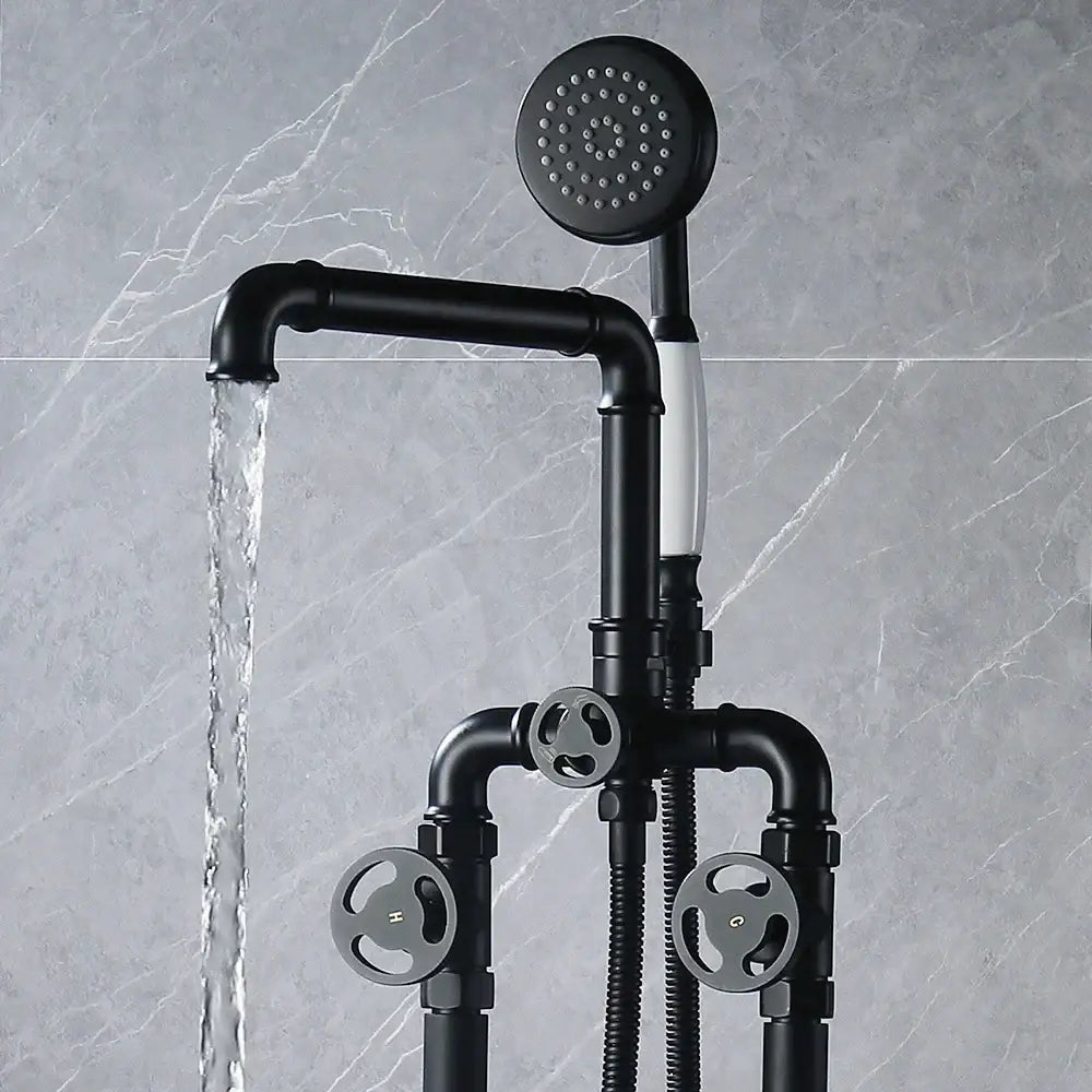 Industrial black & white dual handle shower faucet bathroom tap