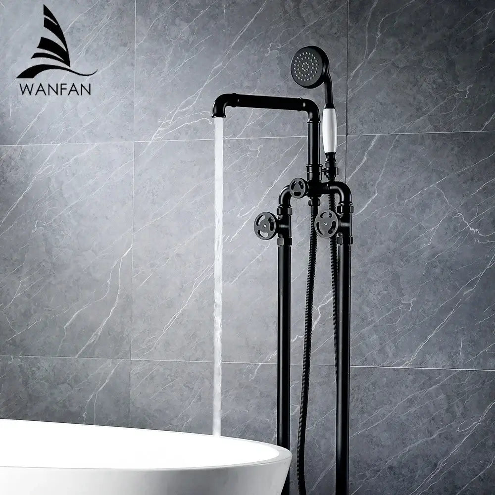 Industrial black & white dual handle shower faucet bathroom tap