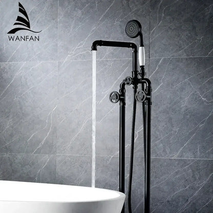 Industrial black & white dual handle shower faucet bathroom tap