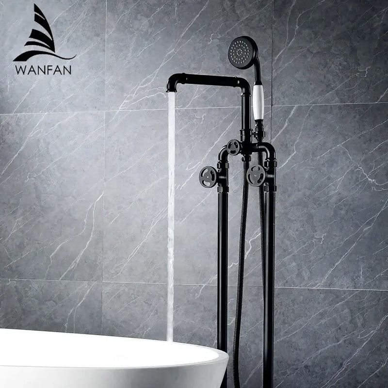 Industrial black & white dual handle shower faucet bathroom tap
