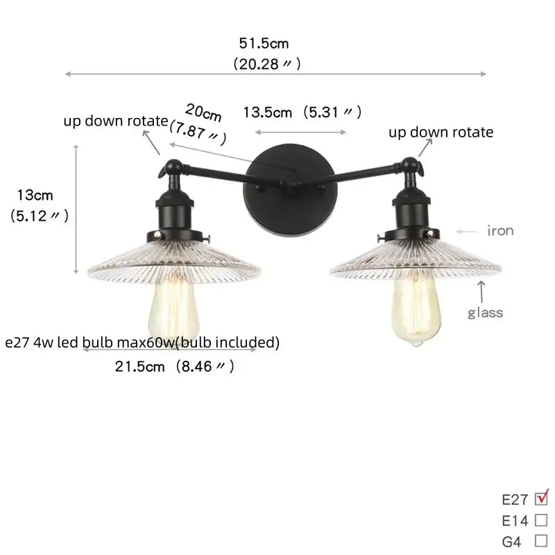 Industrial black & white wall light bedroom led sconce with pull chain