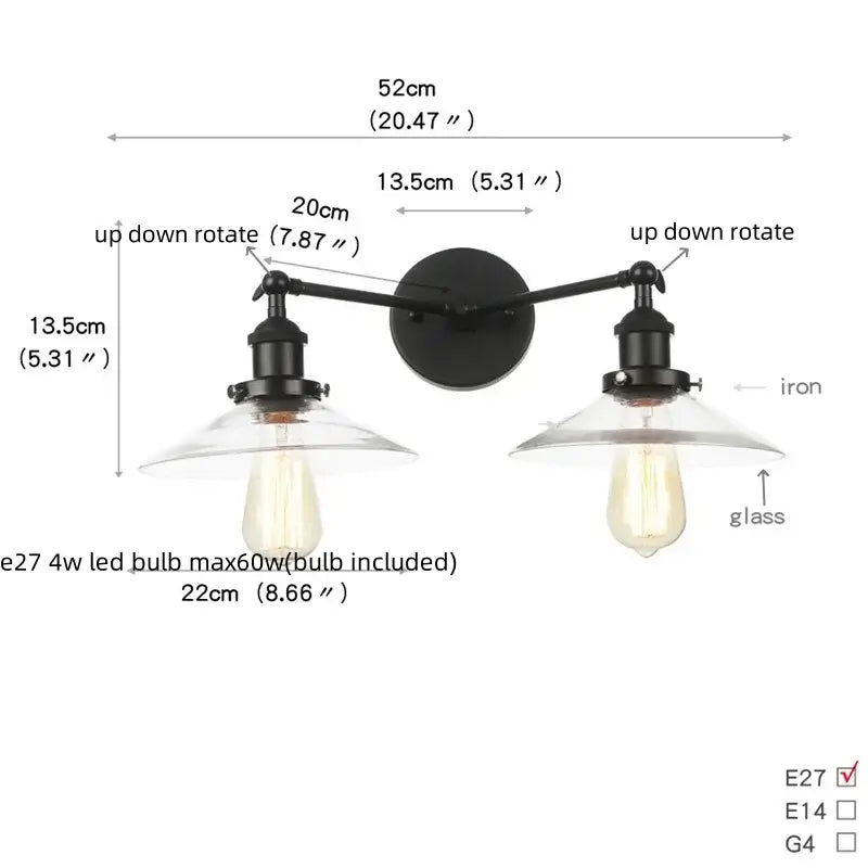 Industrial black & white wall light bedroom led sconce with pull chain